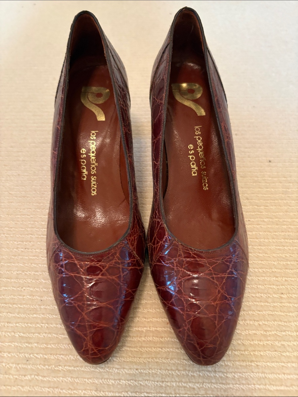 Classic Brown Croc Mid Heel Pump